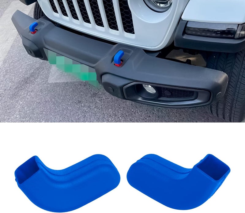 Phamyor Blue Factory Bumper Tow Hook Covers Fit for Jeep Wrangler JK JL & Gladiator JT 2007-2023 Front Bumper, Add Cushioned Grip to Tow Strap Recovery, Protect from Scuffs and Scratches, 2Pcs - Image 1
